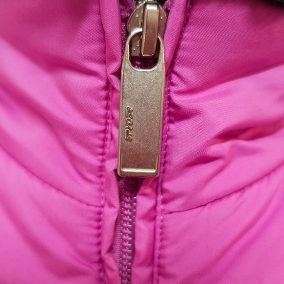 Spyder Pink Full Zip Front Puffer Jacket Black Faux Fur Trim Size 4 Outdoor Snow - Picture 10 of 12